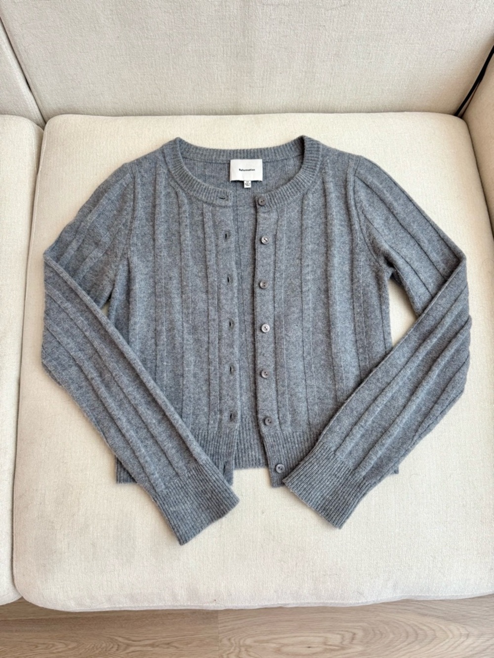 SOLD — Reformation Hannah Crew Cardigan 100% Merino Wool in Gray (XS)